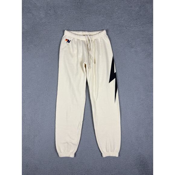 Aviator Nation Sweatpants Women’s Small Ivory Black Thunderbolt Lounge Jogger - Picture 1 of 12